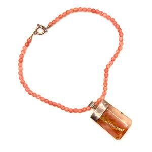 Vintage 90s Gale Self Sterling Rutilated Strawberry Quartz Choctaw Necklace